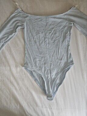 Forever 21 Blue & White Striped Long Sleeve Bodysuit